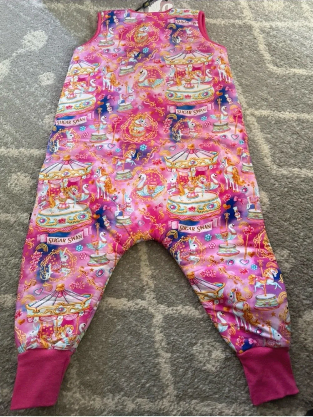 Sugar Swan Pink Carousel Print Kids Sleep Sack Romper